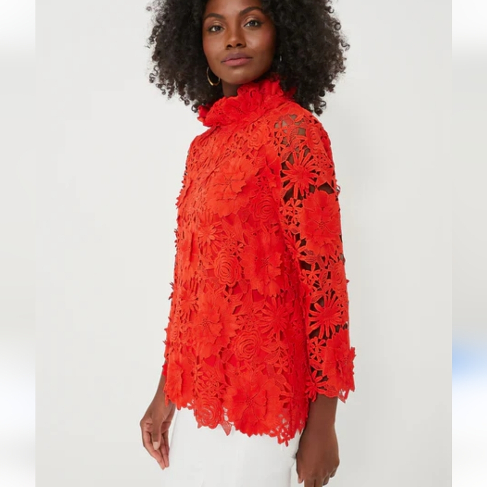 Tuckernuck Guipure Lace Faye Top In Red Size Xs